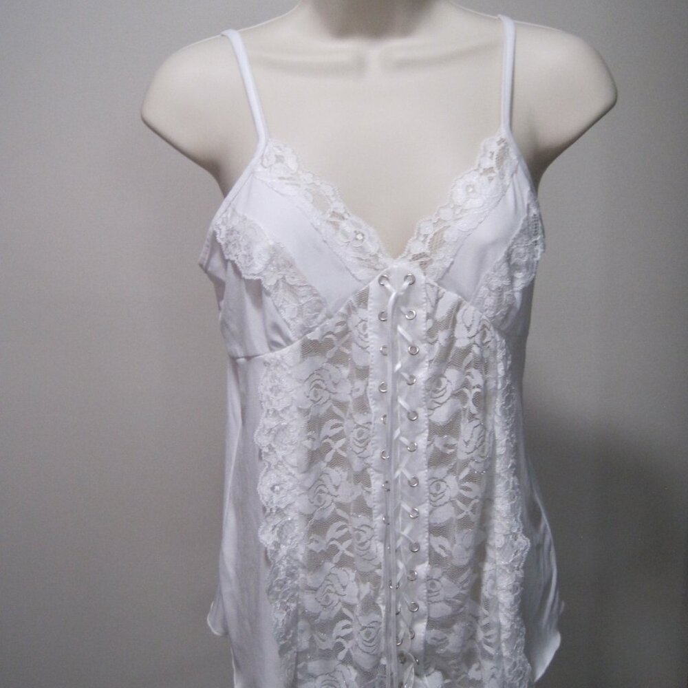 Lace Eyelet Camisole White Floral Stretch, Spaghetti Straps, Women's Size Small